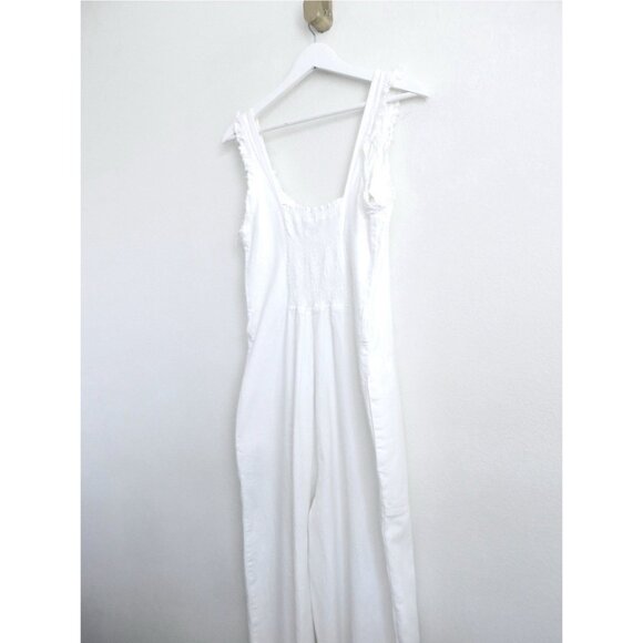 NEW! Zara Wide Leg Relaxed Fit Denim Jean Jumpsuit Fringe Detail White SZ M - Picture 8 of 10